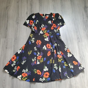 Calvin Klein Dress 16 Black Floral Poppy Business Casual Career Office Romantic - Picture 1 of 8