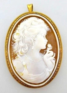 18k Yellow Gold Carved Cameo Brooch / Pendant - Picture 1 of 7