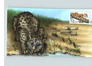 $2.00 BOBCAT, 1990 Hand Painted First Day of Issue, by GM Cachets - Picture 1 of 1