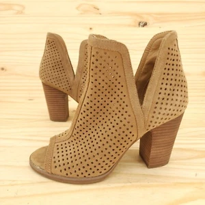 Lucky Brand Women's High Heel Booties Sz 8 Brown Laser Cut Open Toe Western Boot - Picture 1 of 11