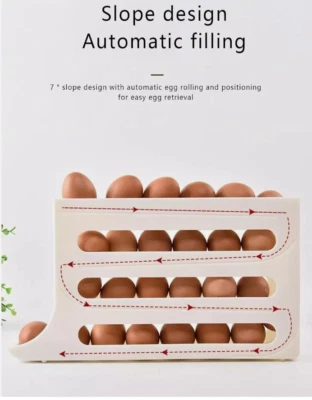 Roll Down Kühlschrank Eierspender Automatisch Rollen Eierhalter Aufbewahrungsregal 4 Ebenen - Bild 1 von 4