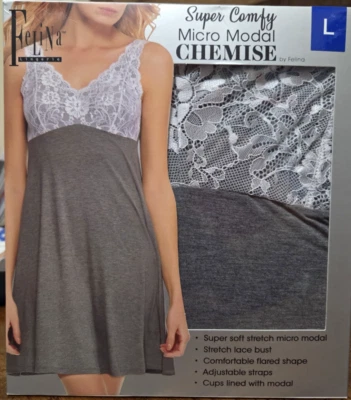 Lencería Felina Súper Cómoda Micro Modal Chemise Gris Prendas para Dormir Grande NUEVA Foto 1 de 4