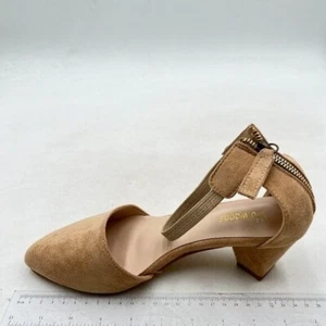 Women's Pointed Toe Pumps Ankle Strap Buckle Chunky Block Heel Dress Shoes Nude - Picture 1 of 6
