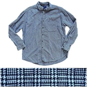 J. Crew Houndstooth Plaid Blue White Button Front Pocket Flannel Shirt Mens sz L - Picture 1 of 8