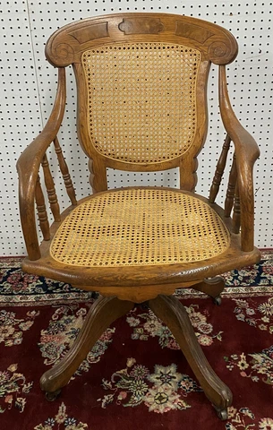Antique American Victorian Golden Oak & Walnut Roll Top Office Desk Chair  C1870 Cover