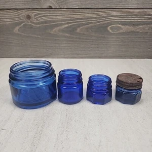 Vintage Noxzema Cream Cobalt Glass Medicine Jars Empty Collectable Containers - Picture 1 of 9