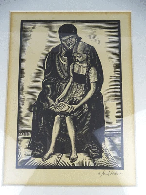 A. Paul Weber, Original Holzschnitt, in Rahmen 42 x 52 cm, Muttersprache, 1944 - Bild 1 von 4