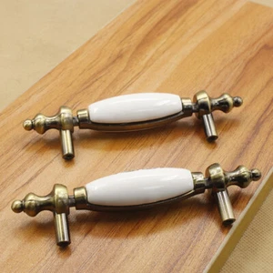 2Pcs Cabinet Ceramic Door Handles Floral Pattern Cupboard Drawer Pulls Retro - Picture 1 of 7