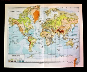 1898 Antica Mappa Geografica:Carta della Terra in Proiezione Mercatore.Meyers... - Foto 1 di 1