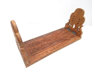 7B Vintage Eulen Motiv Schiebe geschnitzt Holz Buchstütze Regal Display ausziehbar - Bild 1 von 9