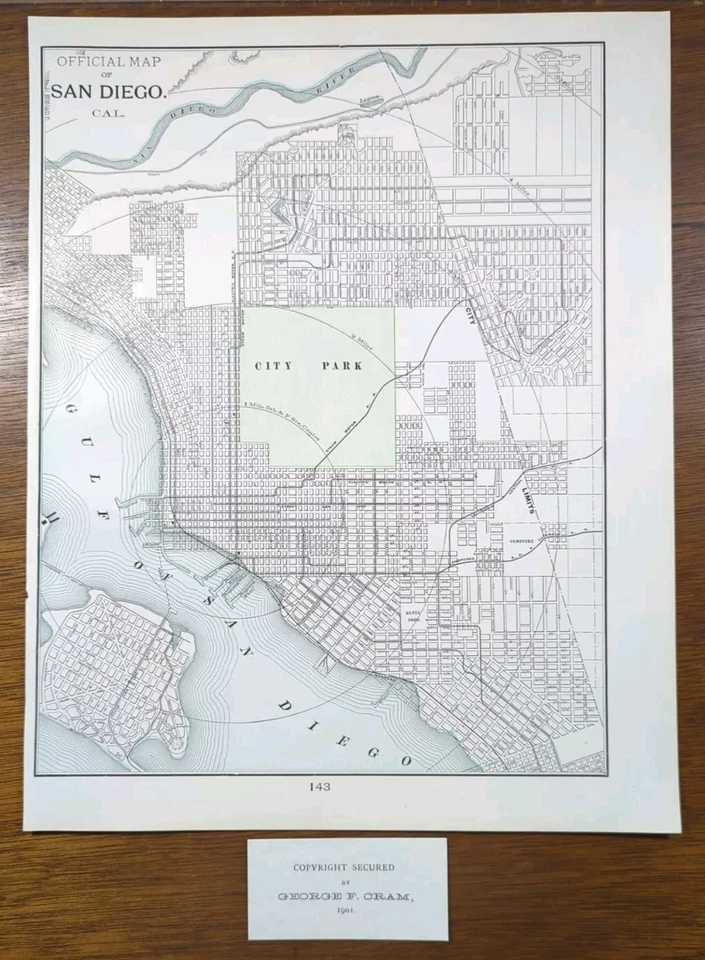 Mapa vintage 1901 SAN DIEGO CALIFORNIA 11"x14" antiguo original PUNTO LOMA CA Foto 1 de 4