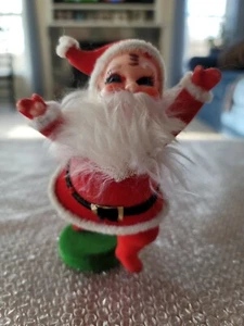 Vintage Flocked Felt & Plastic Waving SANTA on Stand, Christmas Figurine, Japan - Picture 1 of 5