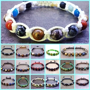 Mens Wrap Bracelet Cuff Wristband Jewellery Bangle Gemstones Beaded Braided Rope - Picture 1 of 2