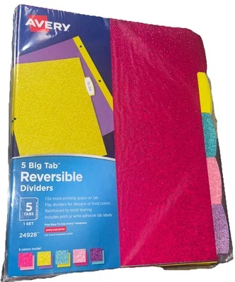 Avery Big Tab Reversible Fashion Dividers, 5 Tabs, 1 Set, Assorted Glitter 24928 - Image 1 of 4