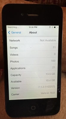iPhone 4 Black (Verizon) A1349 16GB CDMA Fast Ship Very Good Used IOS 7.1.2 Cool - Image 1 of 4