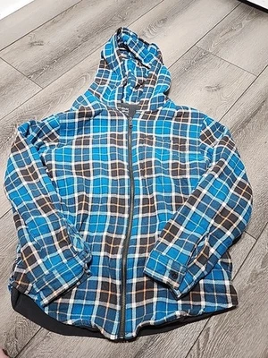  Sudadera con capucha de franela azul/naranja con cremallera para niños  Foto 1 de 4