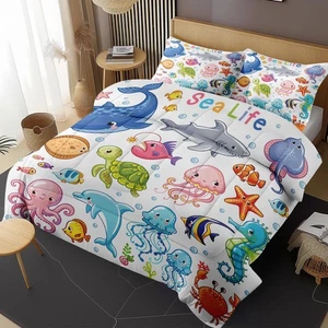 Sea Turtle Animal Fish Full Comforter Set, Cute Ocean Shark Bedding Set 3 Pie... - Bild 1 von 7