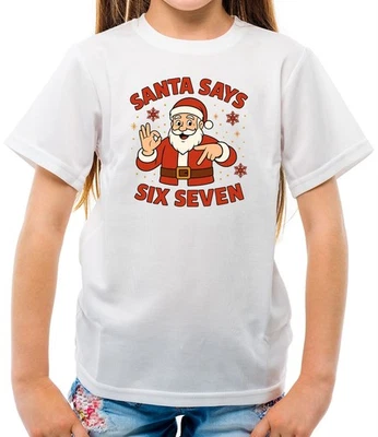 DRESSDOWN Santa Says Six Seven 6-7 - Kinder T-Shirt - Six Seven Meme Brainrot lustig 6 7