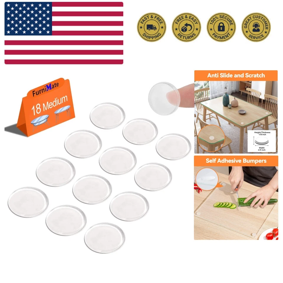 Glass Table Top Anti Slip Pads Large 18pcs 20.6mm Adhesive Clear Round Rubber...