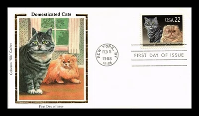 US COVER CATS AMERICAN SHORTHAIR AND PERSIAN FDC COLORANO SILK CACHET - Image 1 of 2
