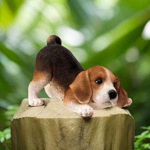 Realistic Adorable Crouching Tri Color Beagle Dog Puppy Figurine 7.5" Long Beagl - Picture 1 of 4