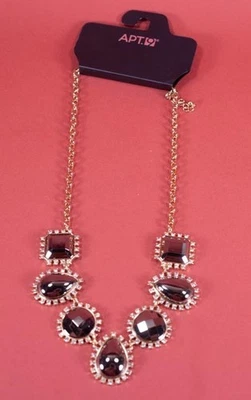 Apt. 9 Black Glass Statement Necklace Faceted Rhinestones NWT - Image 1 of 4