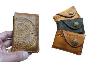 Maya Kalender, handgefertigte Fronttasche minimalistisches Kartenetui schmale Geldbörse, Azteken... - Bild 1 von 9