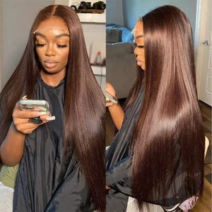 13x4 Chocolate Brown Lace Front Wigs Human Hair with Baby Hair 180 Density St... - Picture 1 of 6