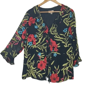 Susan Blake Size 16 Boho Floral Silk Viscose Burnout Sheer Sleeve Over Shirt - Picture 1 of 6