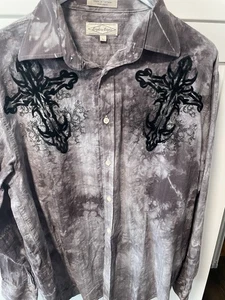 Camisa Eighty Eight Abotonada Gris/Negro Cyber Grunge Patinador Gótico - Grande Para Hombre - Imagen 1 de 4