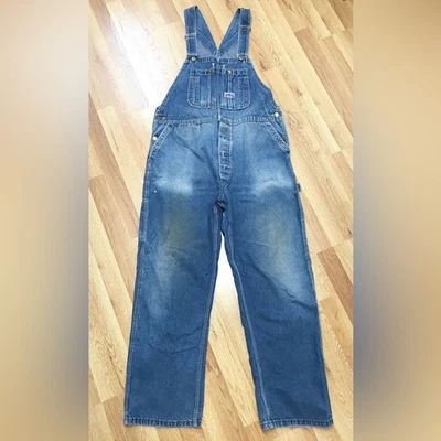 BIG SMITH Mens Distressed Denim Bin Overalls Chore Farm Carpenter Grunge Size 39 - Image 1 of 4