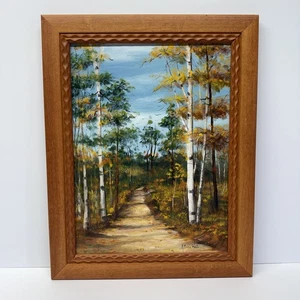 Original Oil Painting Landscape Pathway Birch Trees Nature Neat Framed 12x16”  - Picture 1 of 24