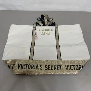 Victoria’s Secret Tote - Weekend Canvas - Beige Gold Glitter - Love Victoria ❤️ - Picture 1 of 7