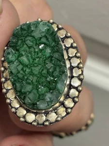 Plata de ley 925 verde druzy talla 8,5”.  Usado - Imagen 1 de 9
