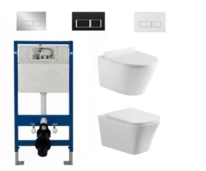 Wall Hung Toilet Rimless DPT Pan, Seat & 1.12m Concealed Cistern Frame WC Plate - Picture 1 of 13