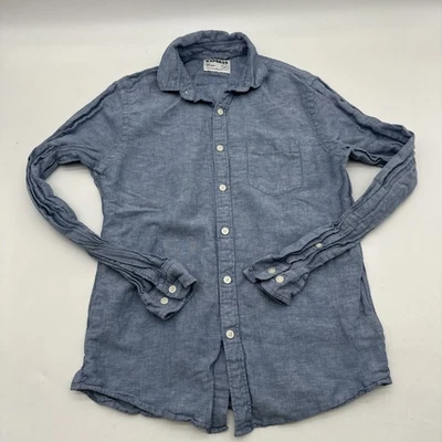 Expeess Slim Soft Wash Button Up Shirt Men S Blue 55% Linen .#36668 - Image 1 of 4