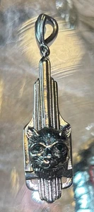 925 Sterling Silver Cat Head Art Nouveau Emerald Eyes Pendant 6.63g Kitty - Picture 1 of 16