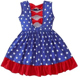 Girls 4th of July Dress Baby Girls American Flag Flutter Sleeve Dresses Kids ... - Picture 1 of 6