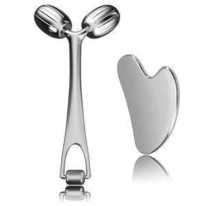 Face Massager, Metal Face Roller Gua Sha Massage Tool for Face Neck Eye Body Ski - Picture 1 of 12