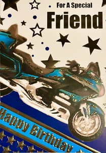 Für einen besonderen Freund Happy Birthday Grußkarte, Motorrad Motiv, nagelneu - Bild 1 von 1