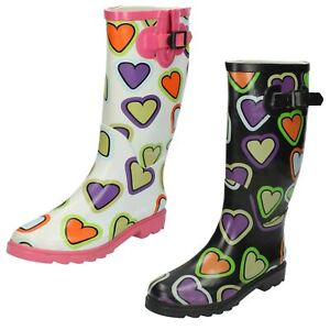 Ladies Spot On Heart Print Wellington Boots