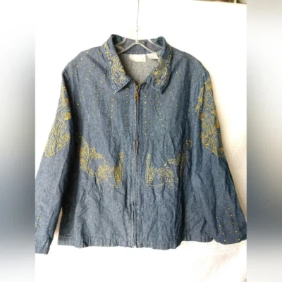 Blair женщин джинсовой ткани Jean куртка молнии спереди вышитые стразы размер большой - Изображение 1 из 4