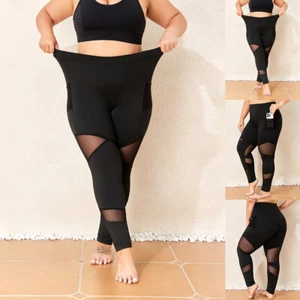 Plus Size Women's Mesh Leggings Pants Tight Long Gym Sport Yoga Fitness Trousers - Picture 1 of 17