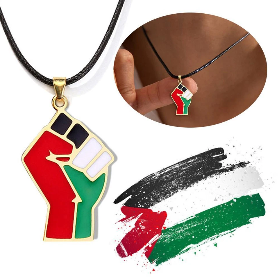 Palestine Flag Fist Necklace Pendants with 50cm Chain Palestinian