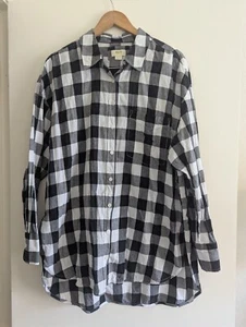 Tunica alta Maeve Anthropologie nera bianca a quadri oversize con bottoni davanti XL - Foto 1 di 7