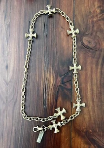VTG New York Studio Gold Tone Cross Chunky Chain Belt 39" Retro MCM Y2K Art Deco - Picture 1 of 9