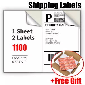 1100 LABELS Premium 8.5 X 5.5 HALF SHEET SHIPPING LABELS self adhesive - Picture 1 of 9