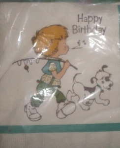 VINTAGE Boy Fishing & His Dog Happy Birthday Paper Tablecloth American Greetings - Picture 1 of 5