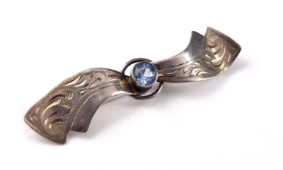 Brosche 835 Silber blau Spinell Topas Handarbeit - Vintage Charm  - Bild 1 von 4