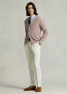 Polo Ralph Lauren Men's SZ S Cardigan V-Neck Sweater Cotton Linen Khaki - Picture 1 of 5